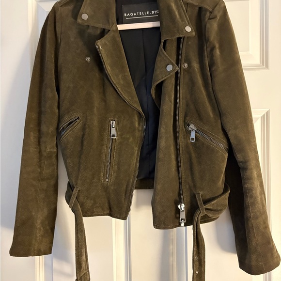 Bagatelle Khaki Leather Jacket for Women - Picture 1 of 8